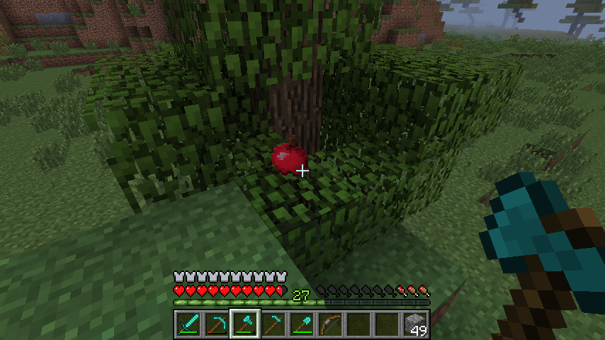 Minecraft jabłko pośród liści drzew